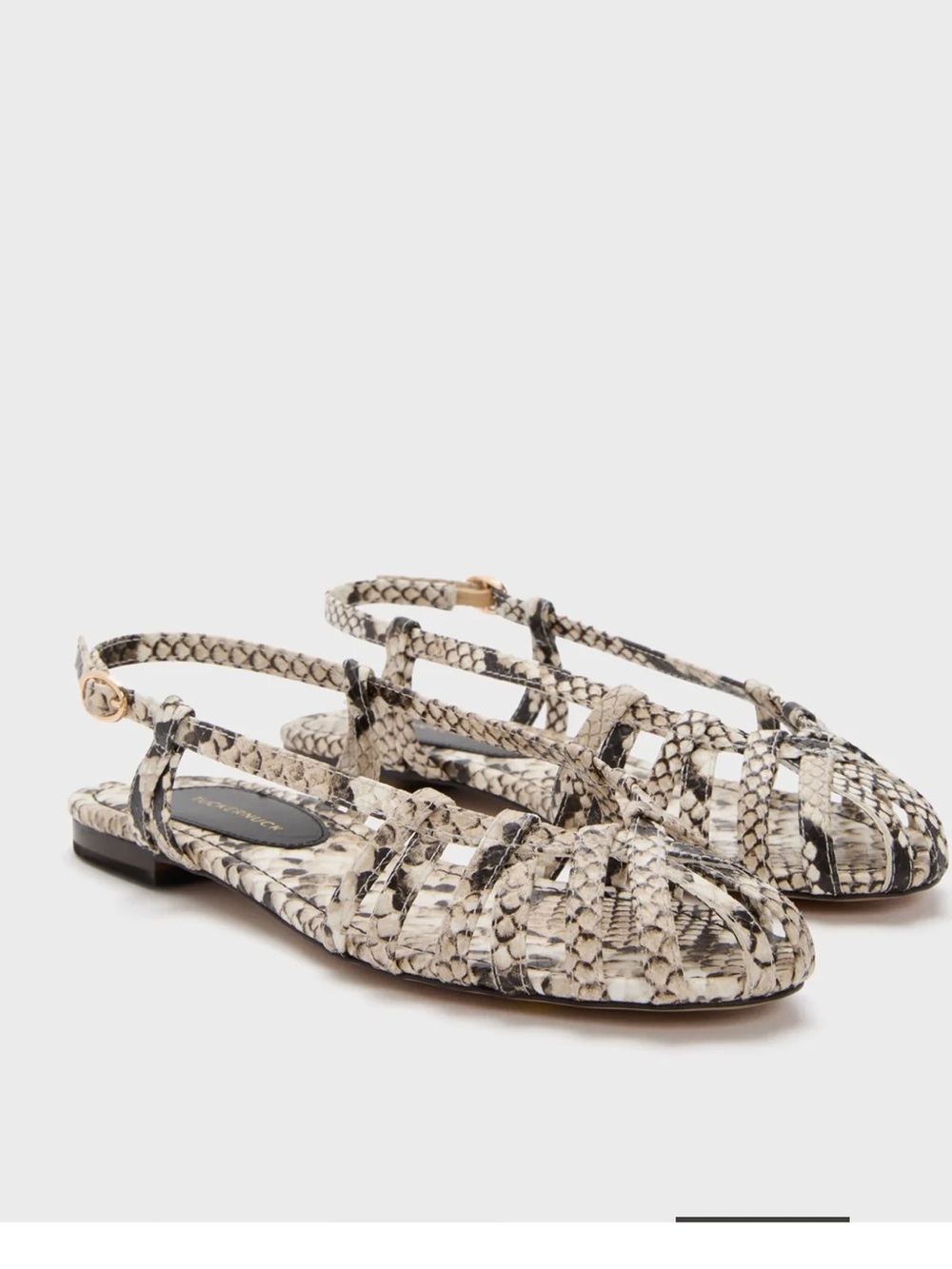 Tuckernuck Snake-Print Woven Slingback Flats in Black and Cream